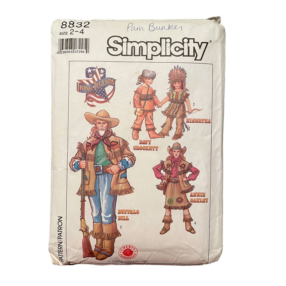 Vintage Simplicity 8832 Sewing Cowboy Indian Pioneer Western Halloween Costume